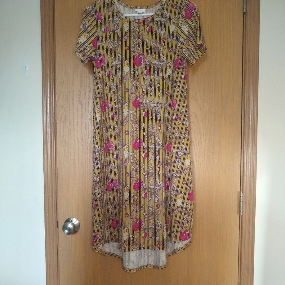 XXS yellow pinstriped floral high low dress